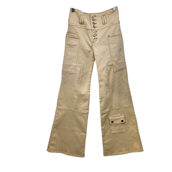 Lowell Columbian‎ Womens High-Waisted Beige Button-Up Wide Leg Pants Size 6 - Picture 1 of 11